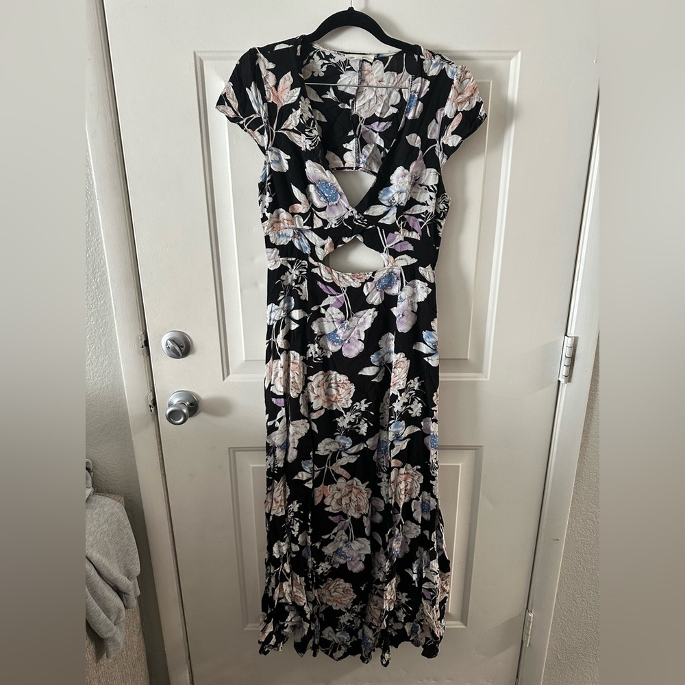 Cotton Candy Black Floral Cutout Maxi Dress